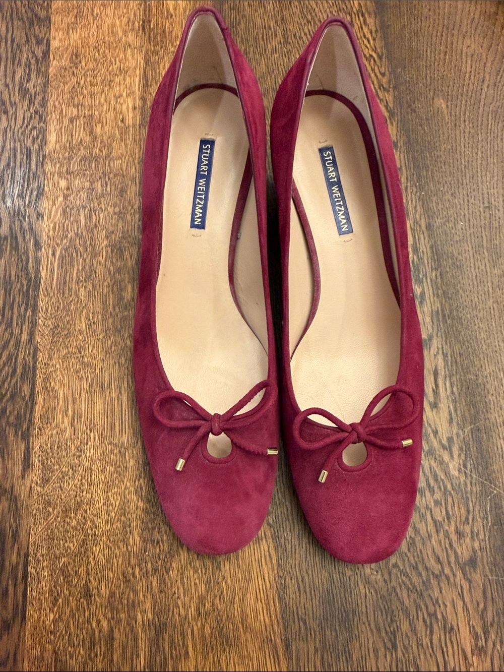 Stuart Weitzman Wine Red Suede Bow Ballet Flats